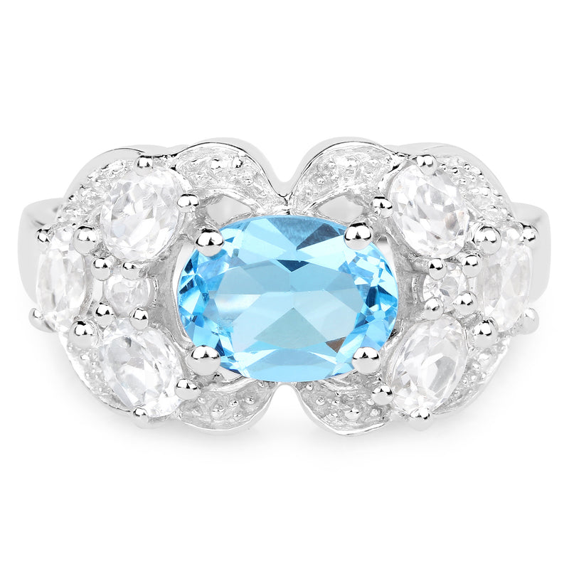 3.20 Carat Genuine Blue Topaz and White Zircon .925 Sterling Silver Ring