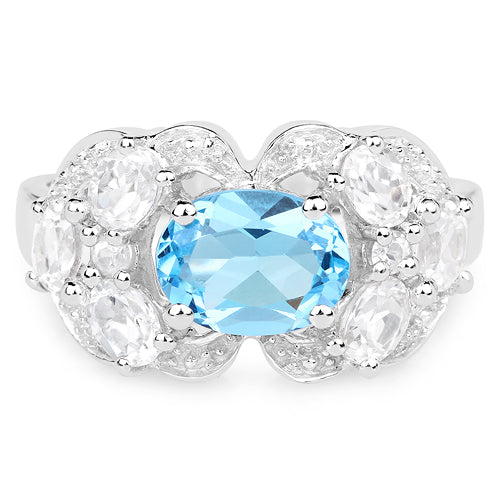 3.20 Carat Genuine Blue Topaz and White Zircon .925 Sterling Silver Ring