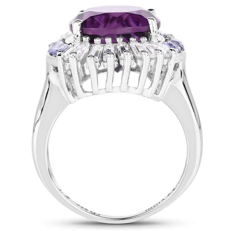 5.24 Carat Genuine Amethyst, Tanzanite & White Topaz .925 Sterling Silver Ring