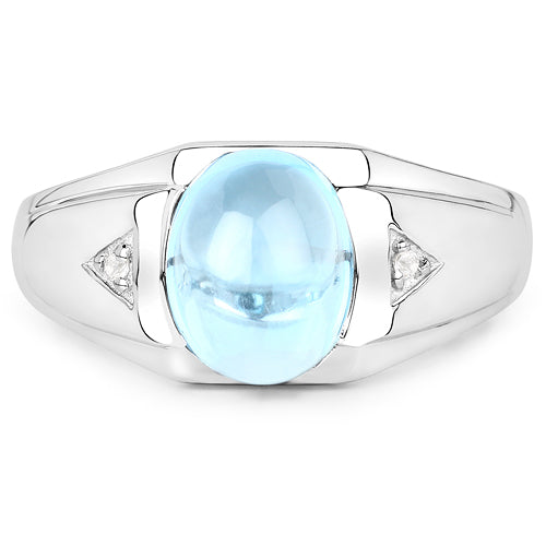 3.67 Carat Genuine Swiss Blue Topaz and White Topaz .925 Sterling Silver Ring