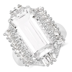 9.77 Carat Genuine Crystal Quartz & White Topaz .925 Sterling Silver Ring