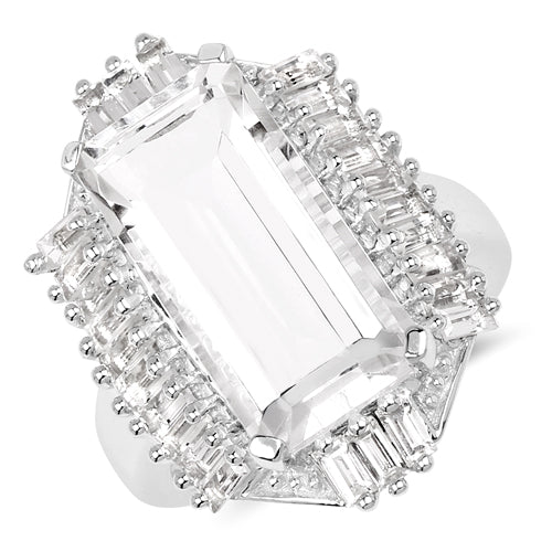 9.77 Carat Genuine Crystal Quartz & White Topaz .925 Sterling Silver Ring