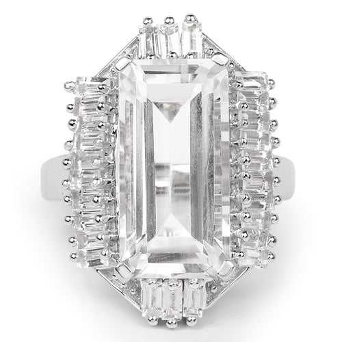 9.77 Carat Genuine Crystal Quartz & White Topaz .925 Sterling Silver Ring