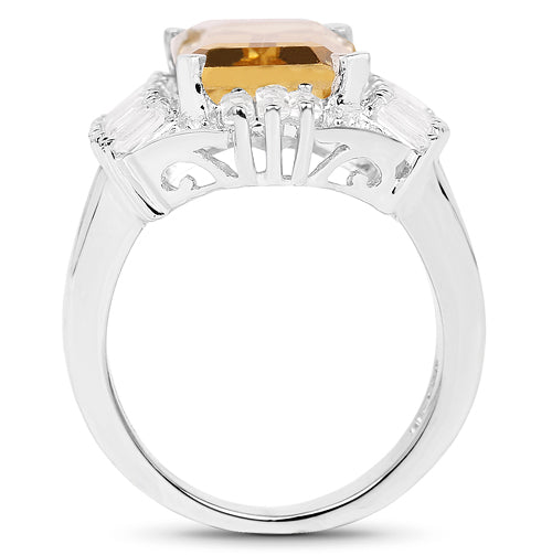 9.13 Carat Genuine Citrine & White Topaz .925 Sterling Silver Ring
