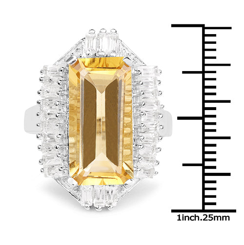 9.13 Carat Genuine Citrine & White Topaz .925 Sterling Silver Ring