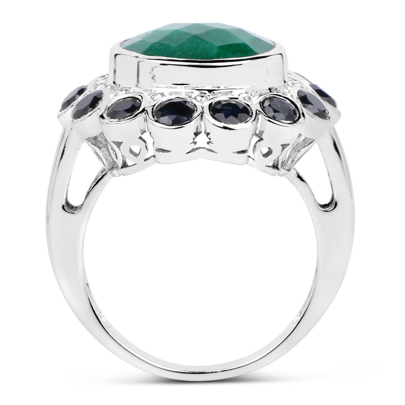 6.88 Carat Dyed Emerald & Blue Sapphire .925 Sterling Silver Ring