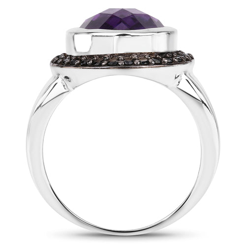 5.35 Carat Genuine Amethyst and Black Spinel .925 Sterling Silver Ring