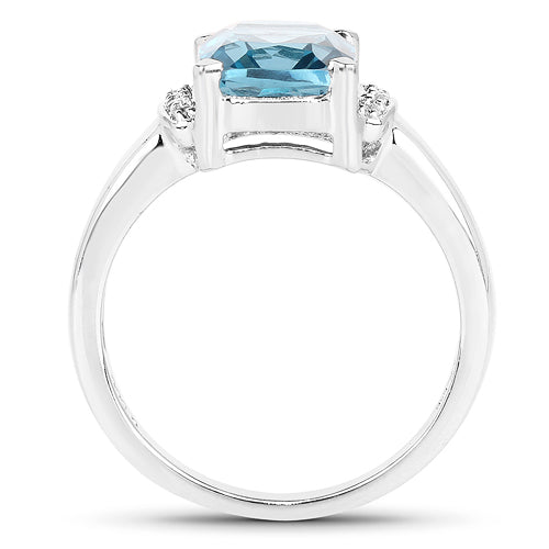 3.55 Carat Genuine London Blue Topaz & White Topaz .925 Sterling Silver Ring