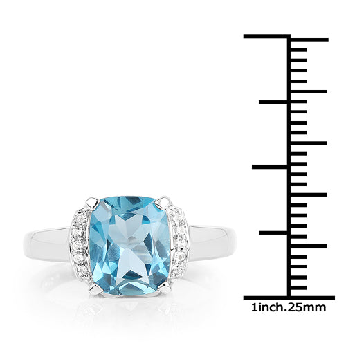 3.55 Carat Genuine London Blue Topaz & White Topaz .925 Sterling Silver Ring