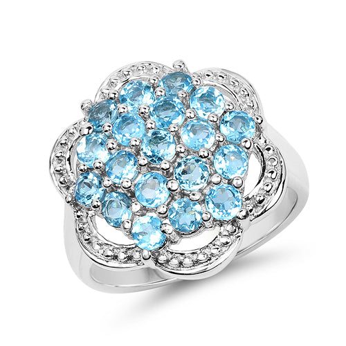 1.90 Carat Genuine Swiss Blue Topaz .925 Sterling Silver Ring