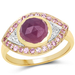 14K Yellow Gold Plated 3.02 Carat Genuine Pink Sapphire and White Topaz .925 Sterling Silver Ring