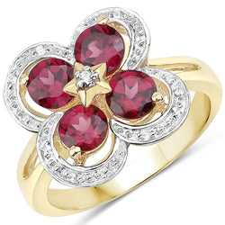 1.88 Carat Genuine Rhodolite and White Topaz .925 Sterling Silver Ring
