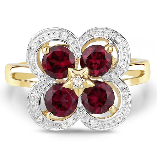 1.88 Carat Genuine Rhodolite and White Topaz .925 Sterling Silver Ring