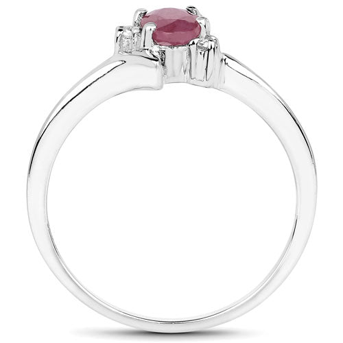 0.61 Carat Genuine Ruby and White Topaz .925 Sterling Silver Ring