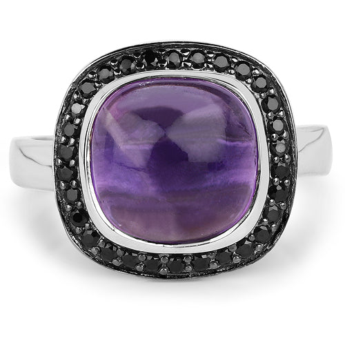 5.25 Carat Genuine Amethyst & Black Spinel .925 Sterling Silver Ring