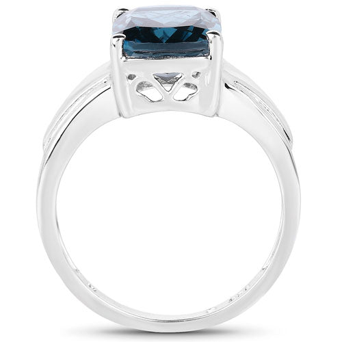 3.50 Carat Genuine London Blue Topaz .925 Sterling Silver Ring