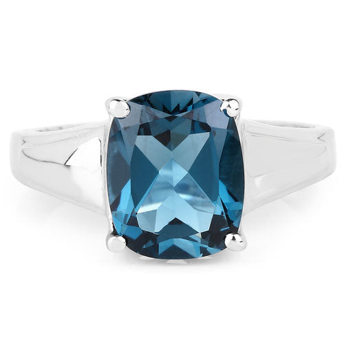 3.50 Carat Genuine London Blue Topaz .925 Sterling Silver Ring