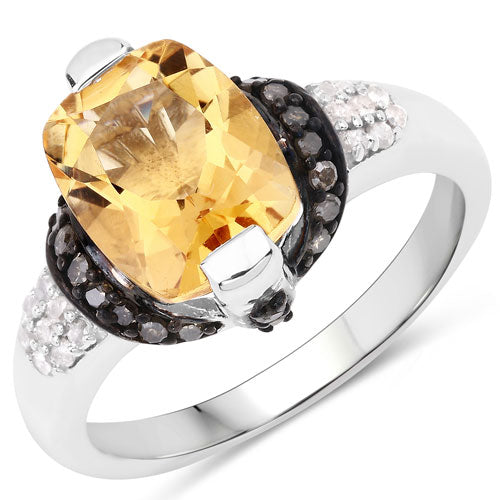"2.83 Carat Genuine Citrine, Champagne Diamond and White Diamond .925 Sterling Silver Ring