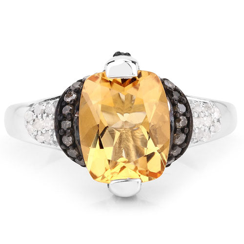 "2.83 Carat Genuine Citrine, Champagne Diamond and White Diamond .925 Sterling Silver Ring