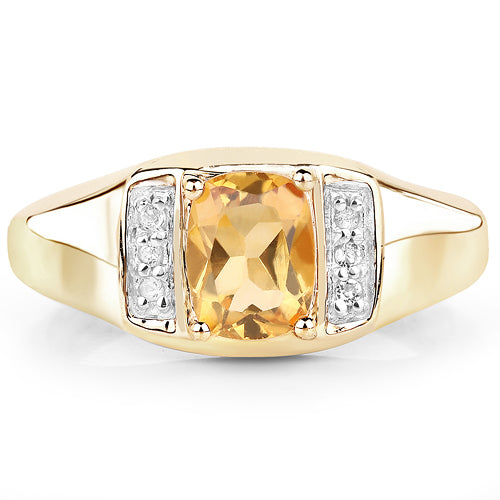 14K Yellow Gold Plated 1.36 Carat Genuine Citrine & White Topaz .925 Sterling Silver Ring