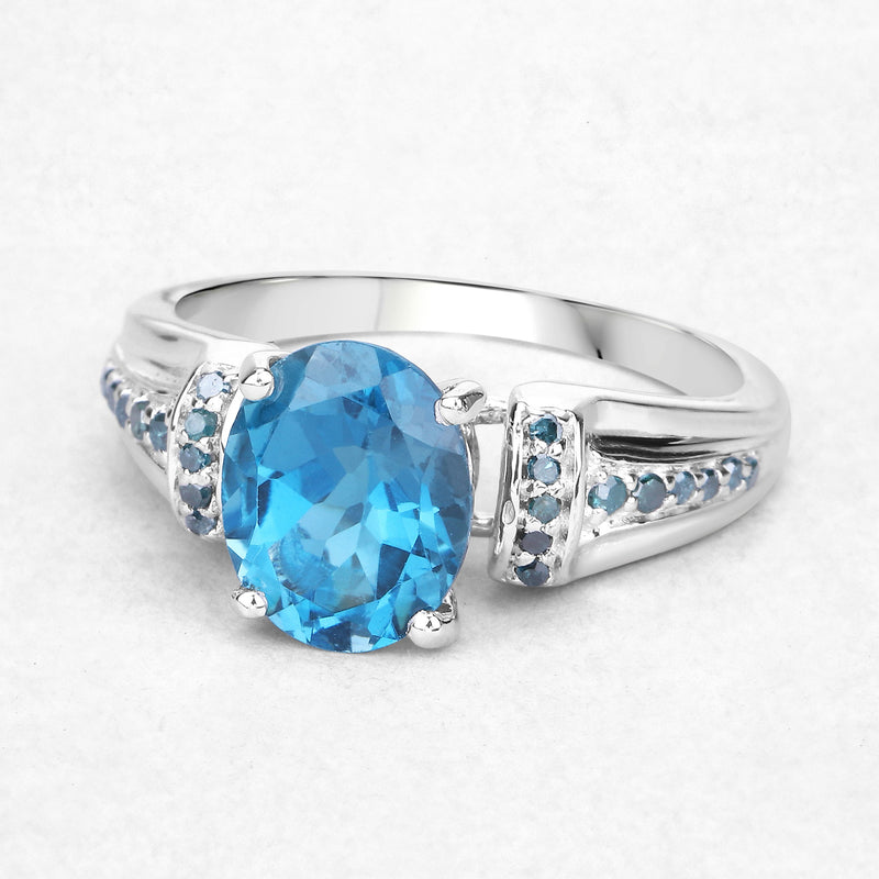 2.72 Carat Genuine London Blue Topaz and Blue Diamond .925 Sterling Silver Ring