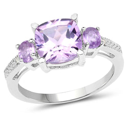 2.38 Carat Genuine Amethyst & White Topaz .925 Sterling Silver Ring