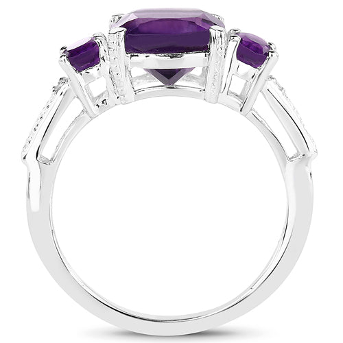 2.38 Carat Genuine Amethyst & White Topaz .925 Sterling Silver Ring