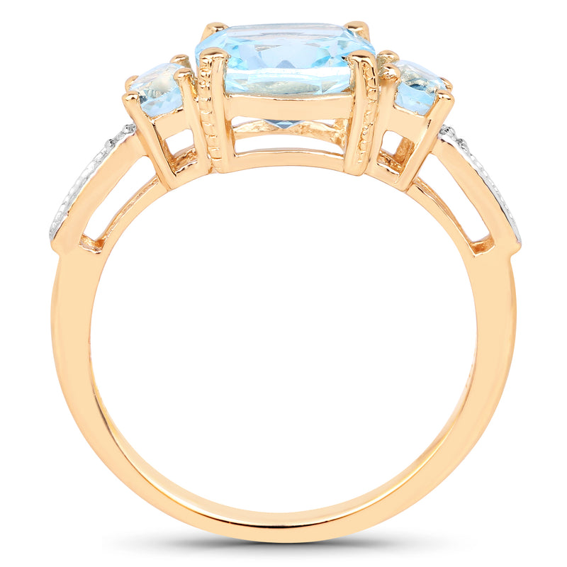 14K Yellow Gold Plated 2.68 Carat Genuine Blue Topaz and 0.01 ct.t.w Genuine Diamond Accents Sterling Silver Ring