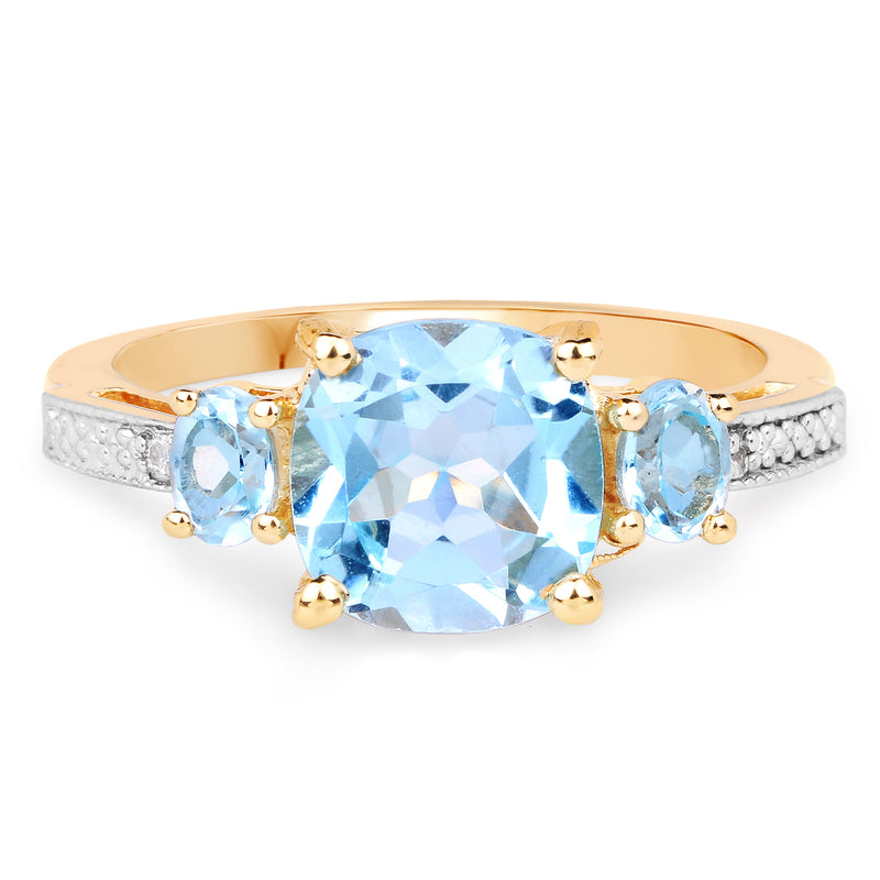 14K Yellow Gold Plated 2.68 Carat Genuine Blue Topaz and 0.01 ct.t.w Genuine Diamond Accents Sterling Silver Ring