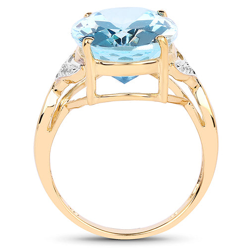 14K Yellow Gold Plated 11.32 Carat Genuine Blue Topaz and White Topaz .925 Sterling Silver Ring