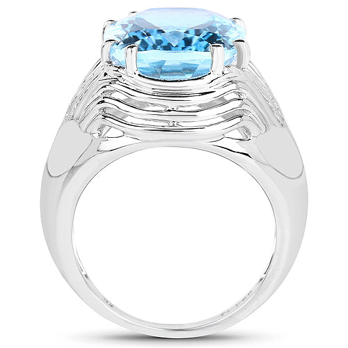 12.10 Carat Genuine Blue Topaz .925 Sterling Silver Ring