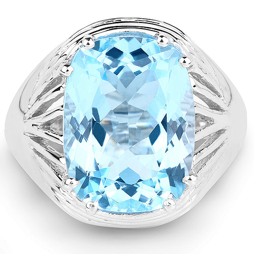 12.10 Carat Genuine Blue Topaz .925 Sterling Silver Ring