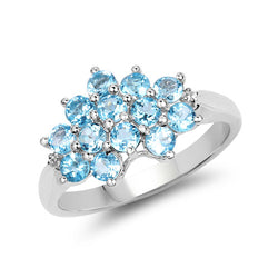 1.32 Carat Genuine Swiss Blue Topaz and White Topaz .925 Sterling Silver Ring