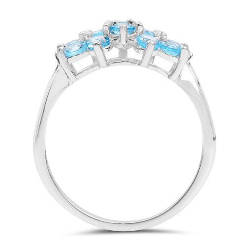 1.32 Carat Genuine Swiss Blue Topaz and White Topaz .925 Sterling Silver Ring