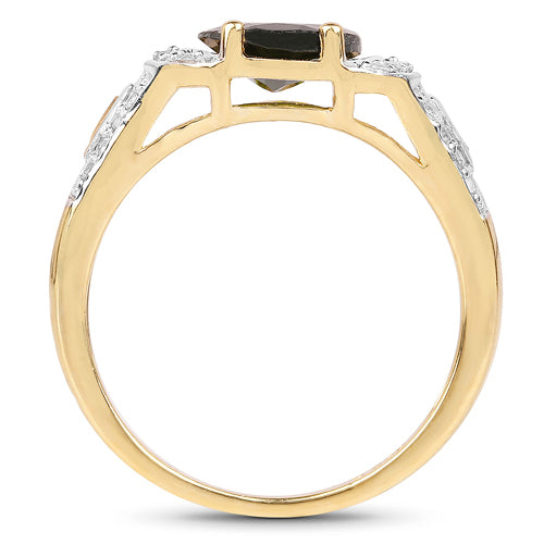 18K Yellow Gold Plated 2.79 Carat Genuine Chrome Diopside & White Topaz .925 Sterling Silver Ring