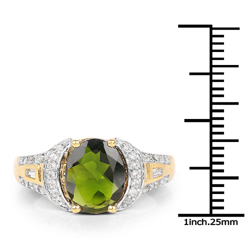 18K Yellow Gold Plated 2.79 Carat Genuine Chrome Diopside & White Topaz .925 Sterling Silver Ring
