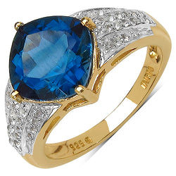 18K Yellow Gold Plated 3.83 Carat Genuine London Blue Topaz & White Topaz .925 Sterling Silver Ring