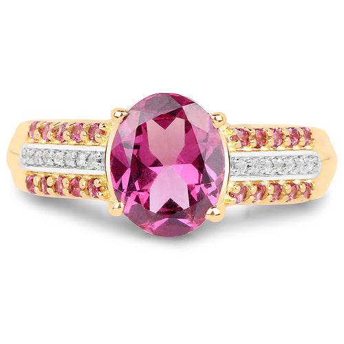 14K Yellow Gold Plated 3.32 Carat Genuine Rhodolite and White Topaz .925 Sterling Silver Ring