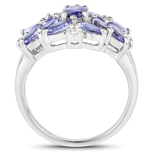 2.44 Carat Genuine Tanzanite and White Topaz .925 Sterling Silver Ring