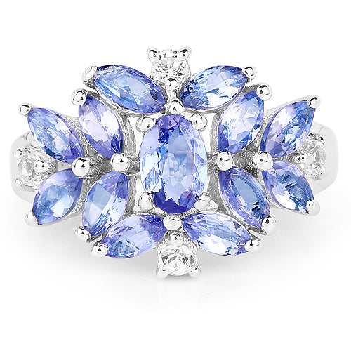 2.44 Carat Genuine Tanzanite and White Topaz .925 Sterling Silver Ring