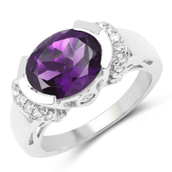 3.61 Carat Genuine Amethyst & White Topaz .925 Sterling Silver Ring
