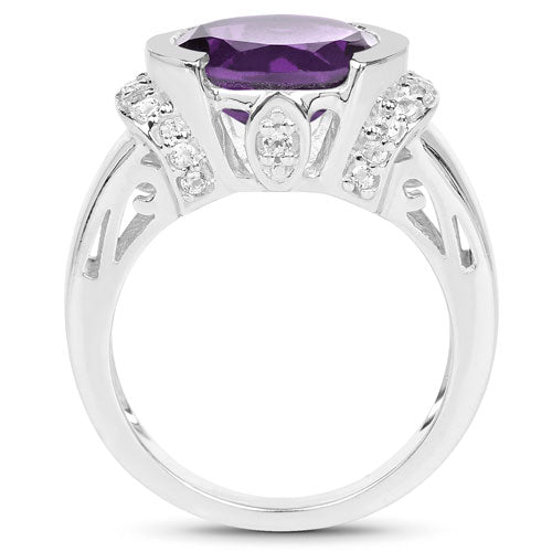3.61 Carat Genuine Amethyst & White Topaz .925 Sterling Silver Ring