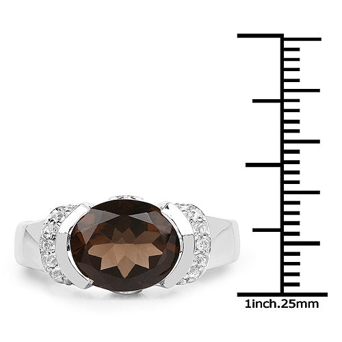 3.40 Carat Genuine Smoky Quartz and White Topaz .925 Sterling Silver Ring