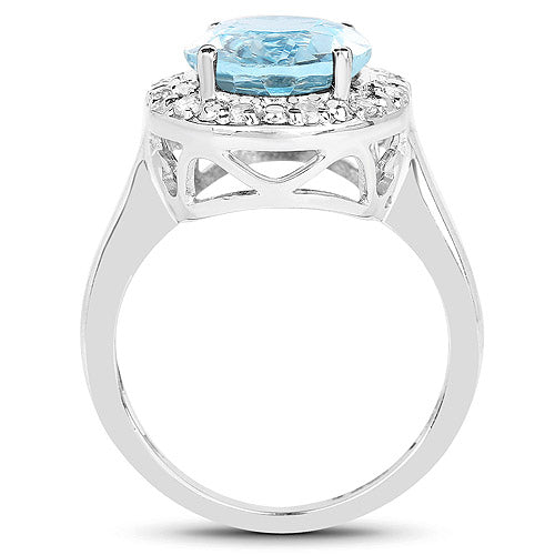 6.11 Carat Genuine Blue Topaz and White Topaz .925 Sterling Silver Ring