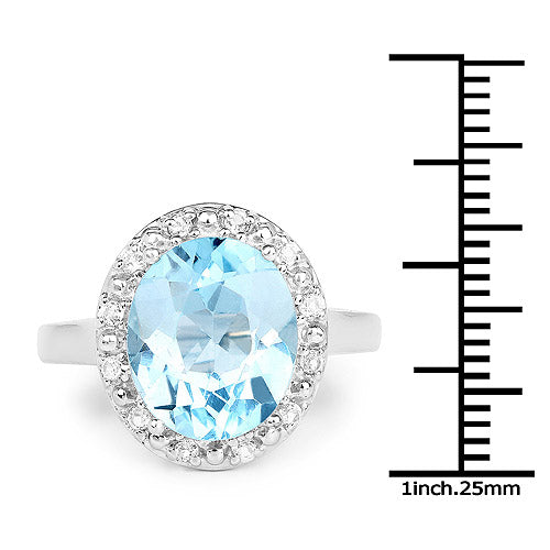 6.11 Carat Genuine Blue Topaz and White Topaz .925 Sterling Silver Ring