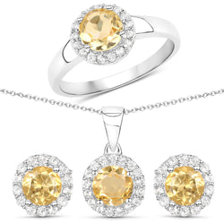 3.83 Carat Genuine Citrine and White Topaz .925 Sterling Silver Jewelry Set