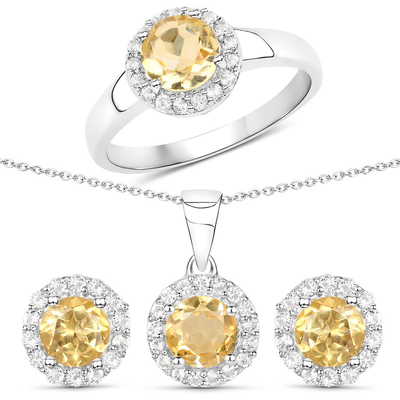 3.83 Carat Genuine Citrine and White Topaz .925 Sterling Silver Jewelry Set
