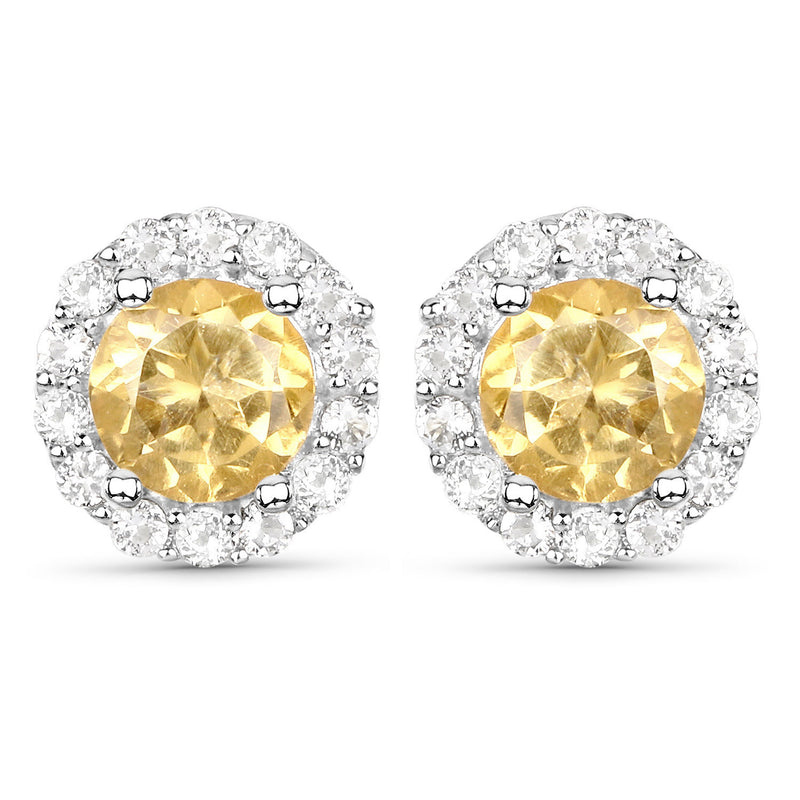 3.83 Carat Genuine Citrine and White Topaz .925 Sterling Silver Jewelry Set