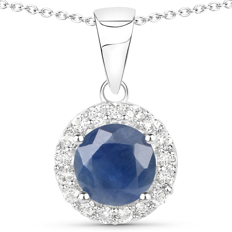 4.13 Carat Genuine Blue Sapphire and White Topaz .925 Sterling Silver Jewelry Set