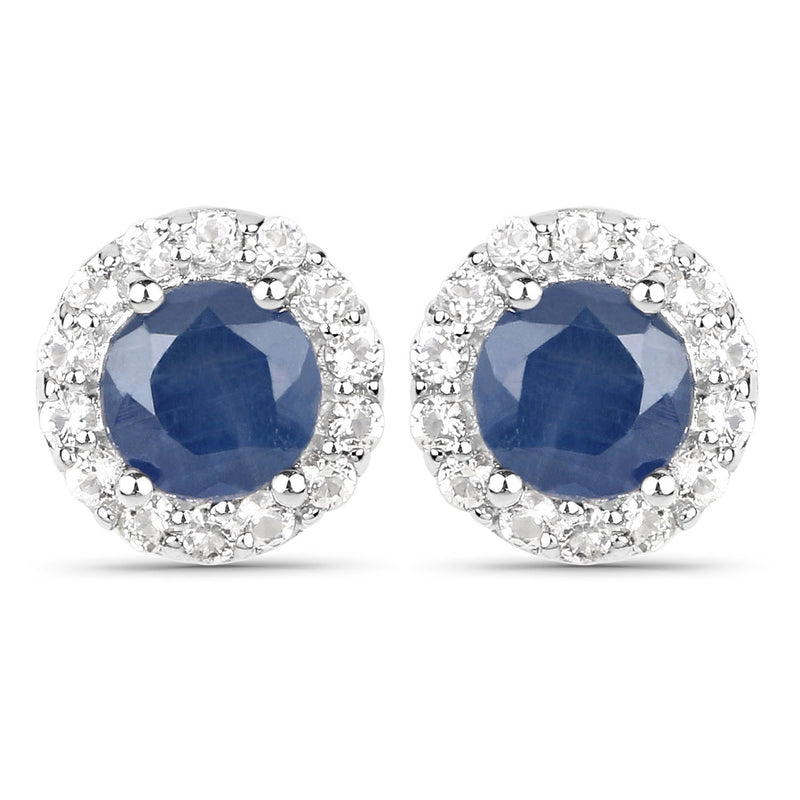 4.13 Carat Genuine Blue Sapphire and White Topaz .925 Sterling Silver Jewelry Set